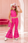 Barbie costume for girls with hot pink western top flared pants and accessories