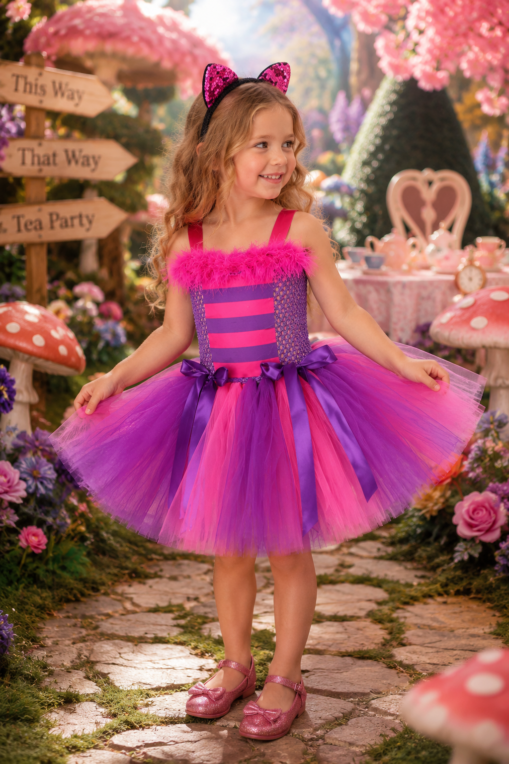 Cheshire's Wonderland Whimsy Tutu Dress & Accessory Set