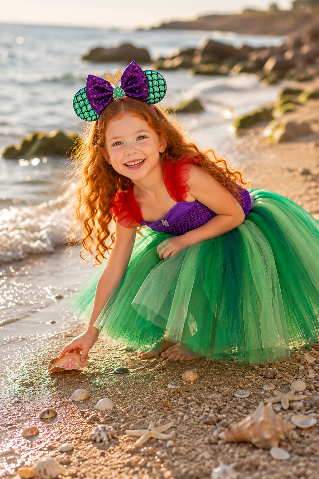 Ariel’s Under the Sea Tutu Dress & Mermaid Ear Headband Costume Set for Girls
