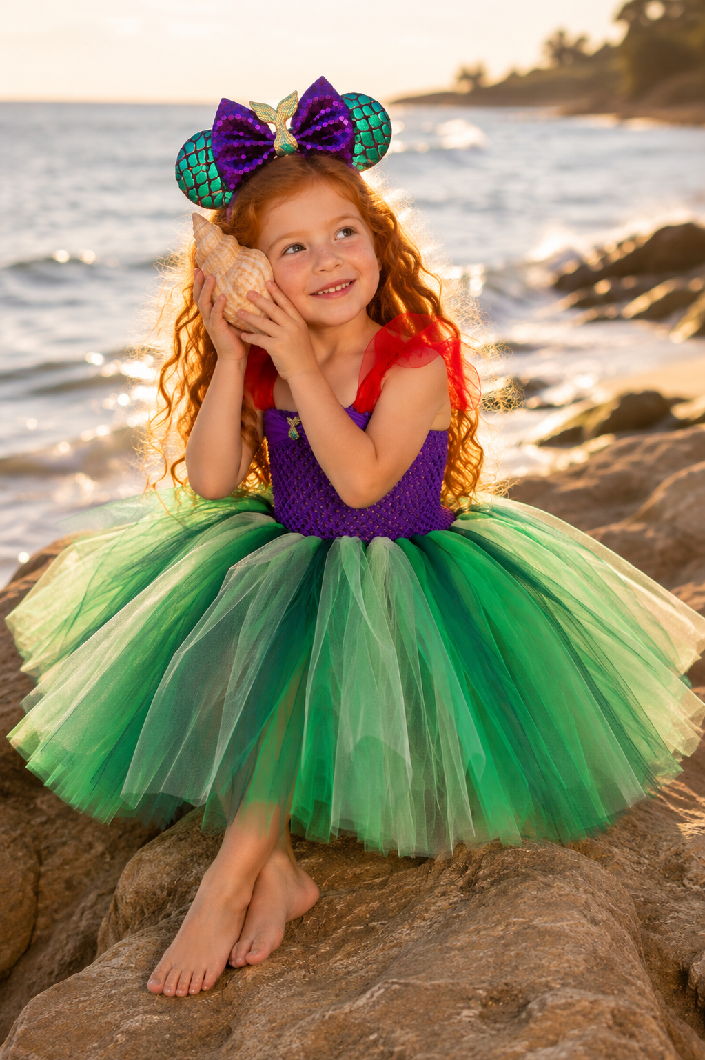 Ariel’s Under the Sea Tutu Dress & Mermaid Ear Headband Costume Set for Girls