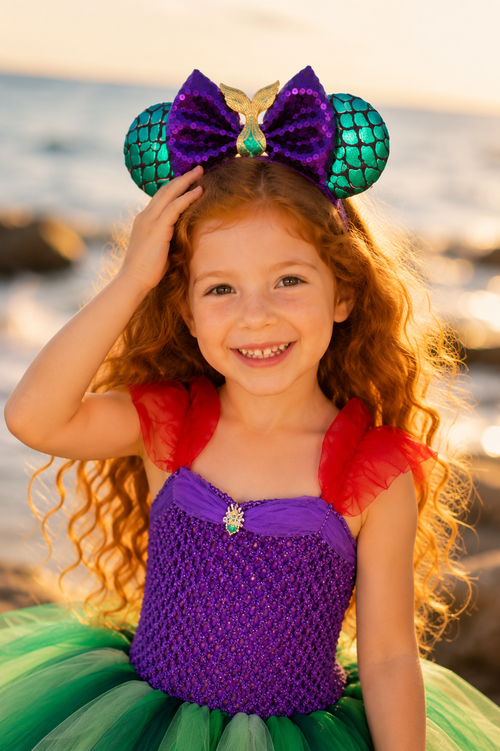 Ariel’s Under the Sea Tutu Dress & Mermaid Ear Headband Costume Set for Girls