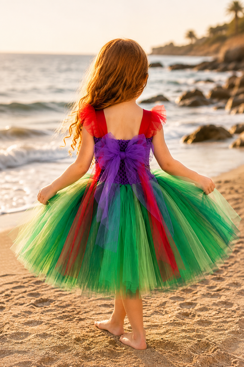 Ariel’s Under the Sea Tutu Dress & Mermaid Ear Headband Costume Set for Girls