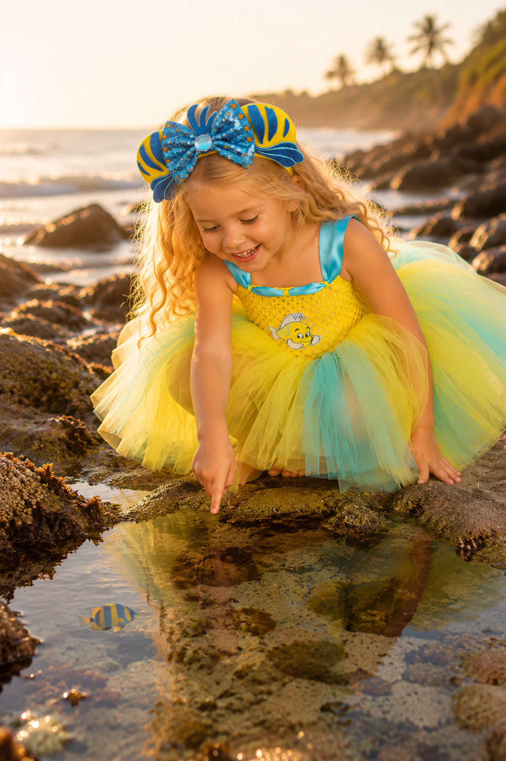 Flounder’s Under the Sea Tutu Dress & Fish Ear Headband Costume Set for Girls
