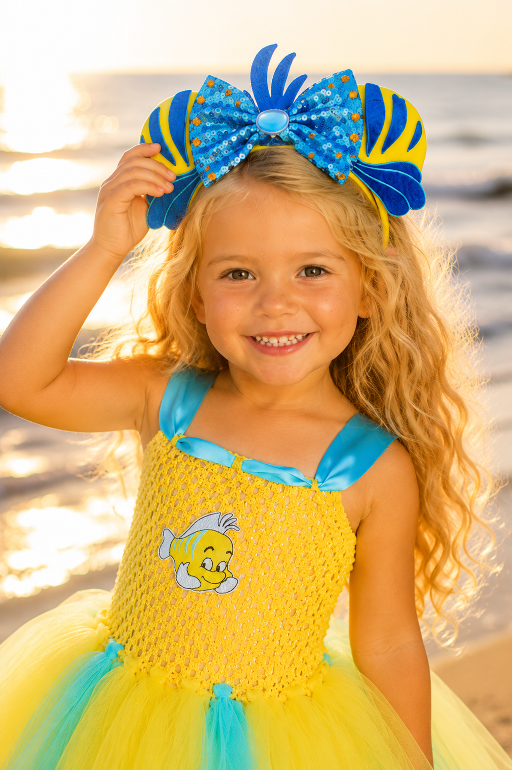 Flounder’s Under the Sea Tutu Dress & Fish Ear Headband Costume Set for Girls