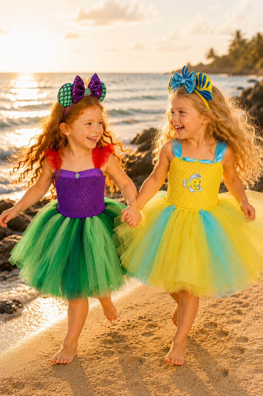 Flounder’s Under the Sea Tutu Dress & Fish Ear Headband Costume Set for Girls