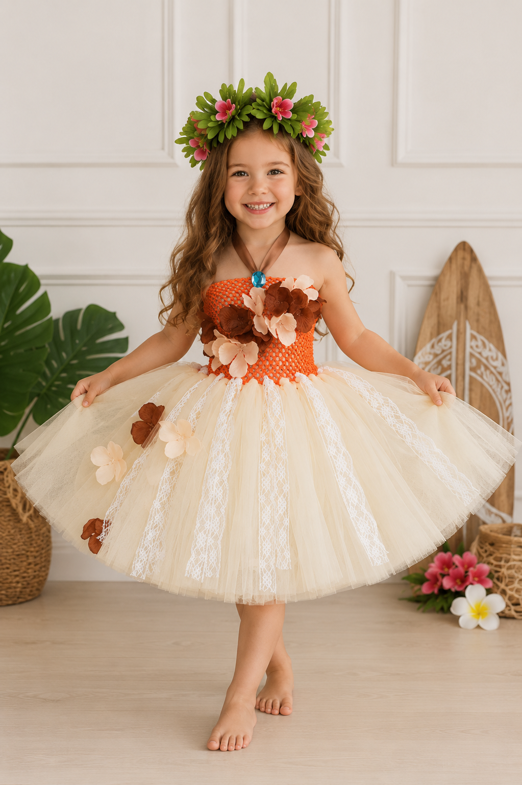 Moana’s Island Wayfinder Tutu Dress & Tropical Flower Crown Set