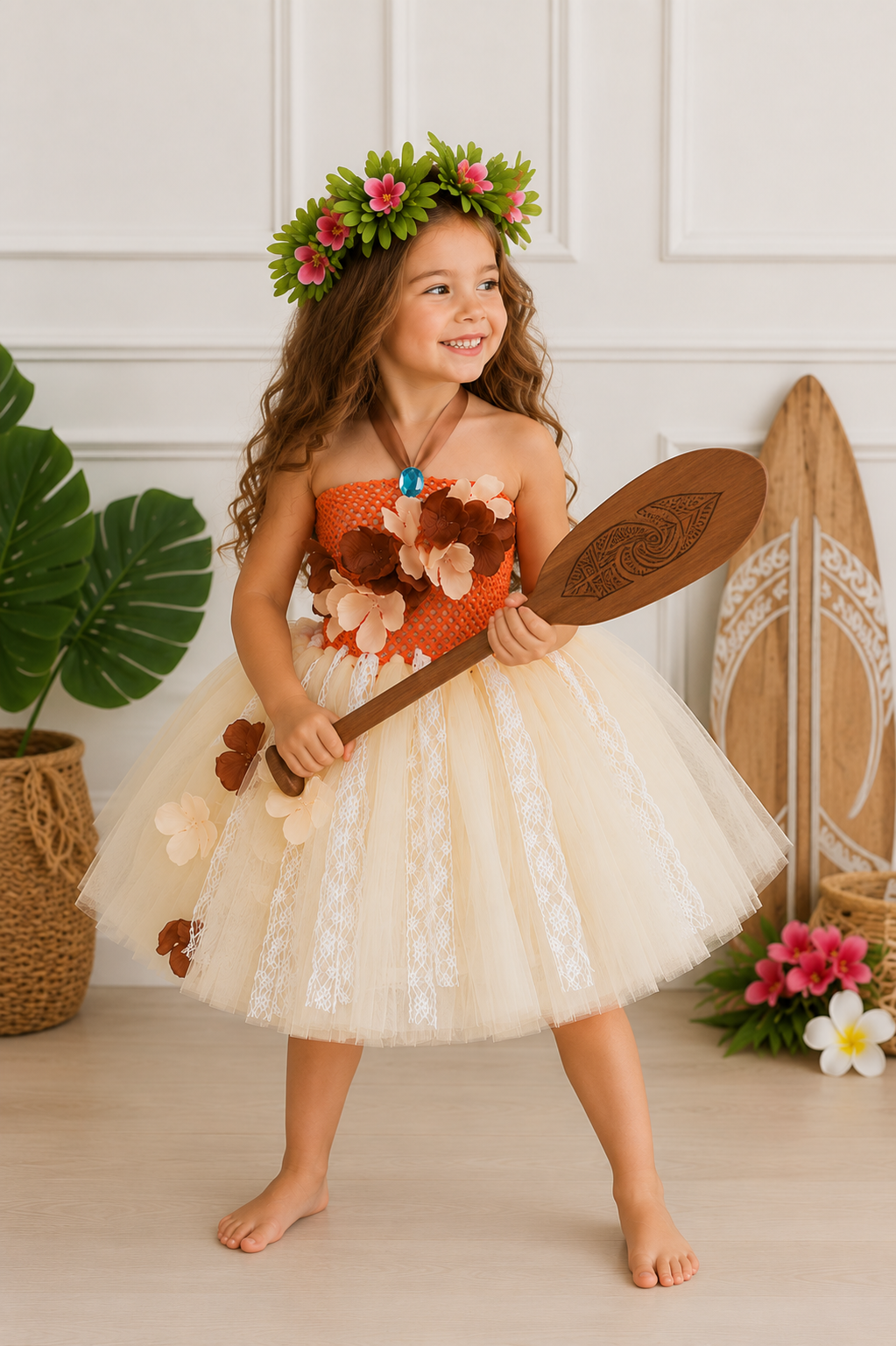 Moana’s Island Wayfinder Tutu Dress & Tropical Flower Crown Set