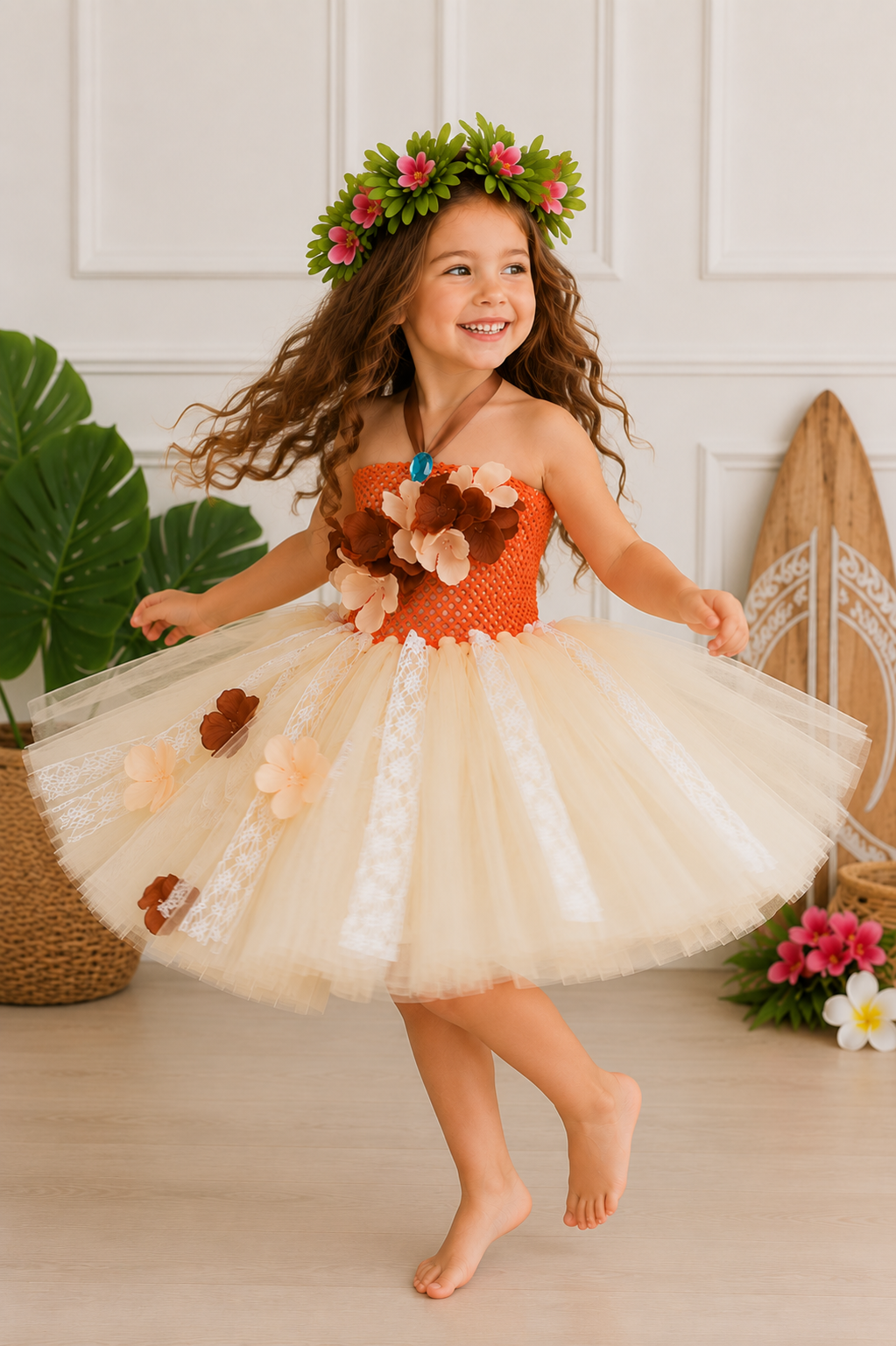 Moana’s Island Wayfinder Tutu Dress & Tropical Flower Crown Set