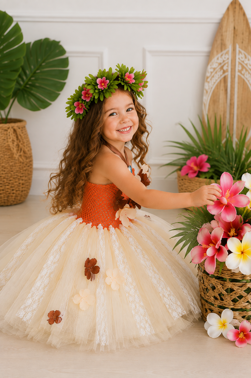 Moana’s Island Wayfinder Tutu Dress & Tropical Flower Crown Set