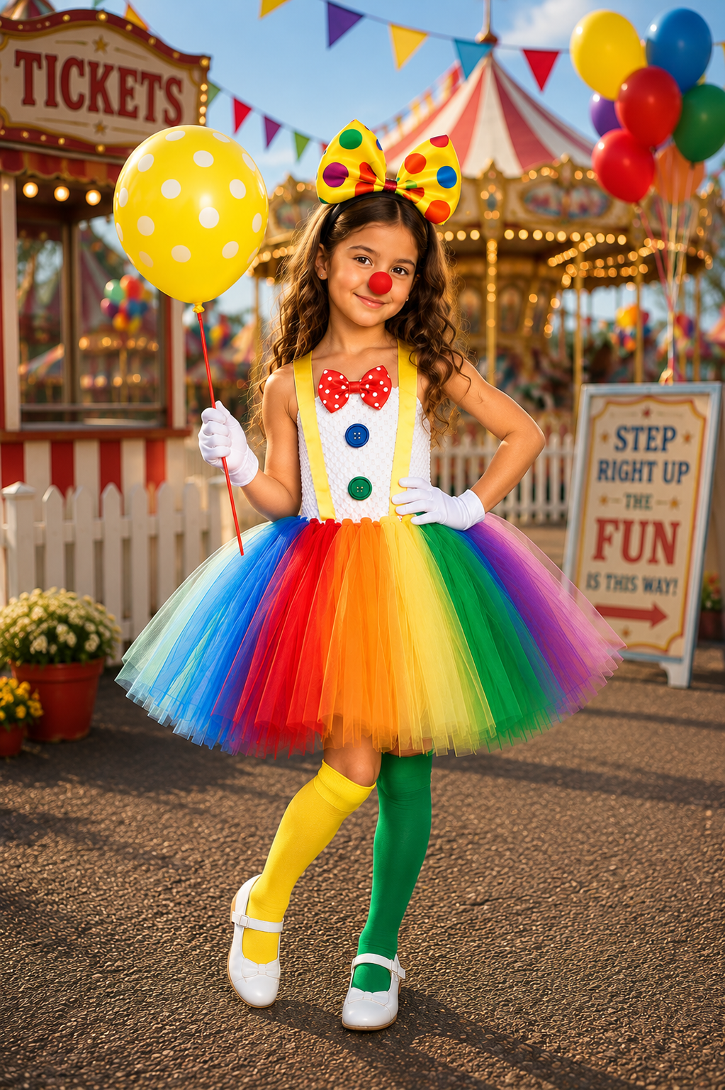 Giggles & Rainbows Clown Princess Tutu Dress & Accessory Set