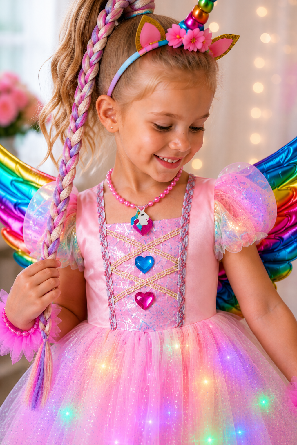 Rainbow Unicorn Magic LED Light-Up Princess Dress & Deluxe Accessory Set