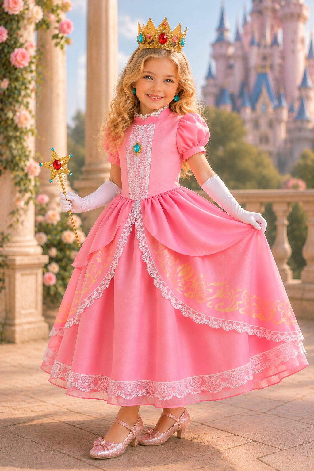 Princess Peach Royal Pink Princess Dress Costume & Accessory Set