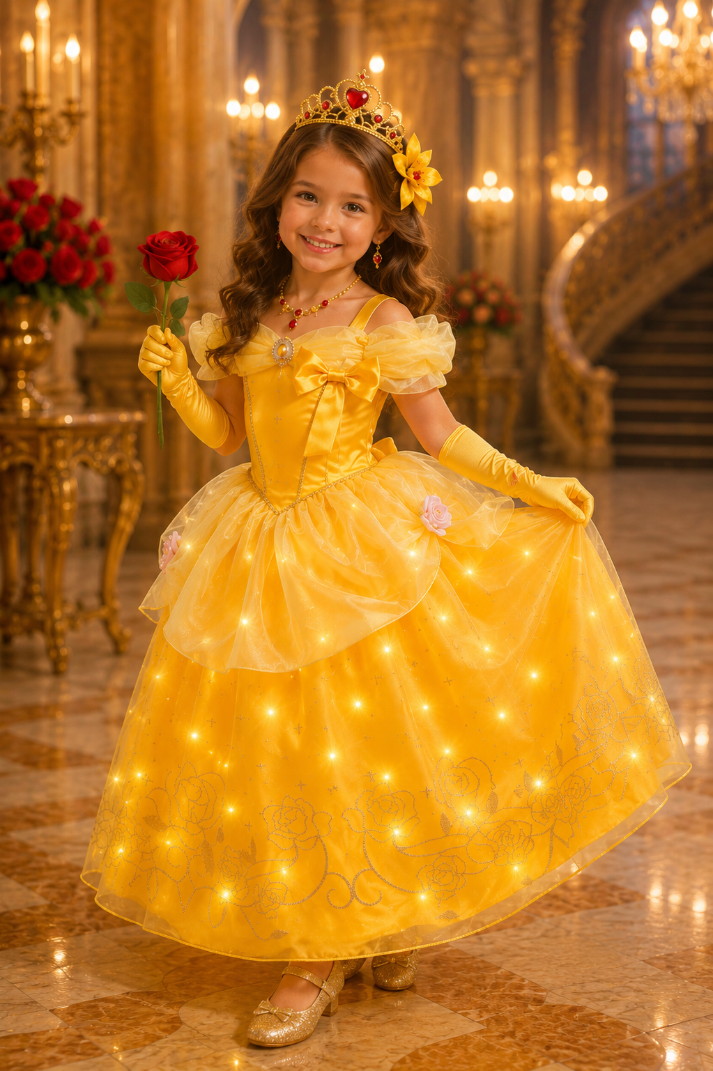 Belle Enchanted Rose LED Light-Up Deluxe Princess Dress Costume & Accessory Set