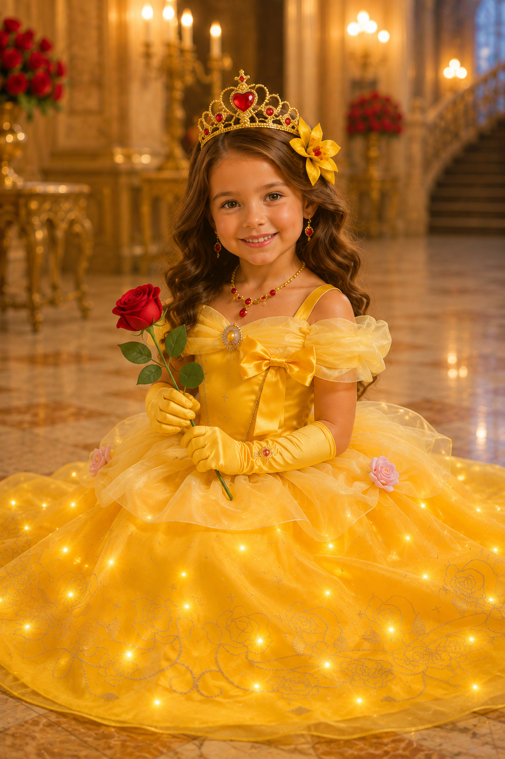 Belle Enchanted Rose LED Light-Up Deluxe Princess Dress Costume & Accessory Set