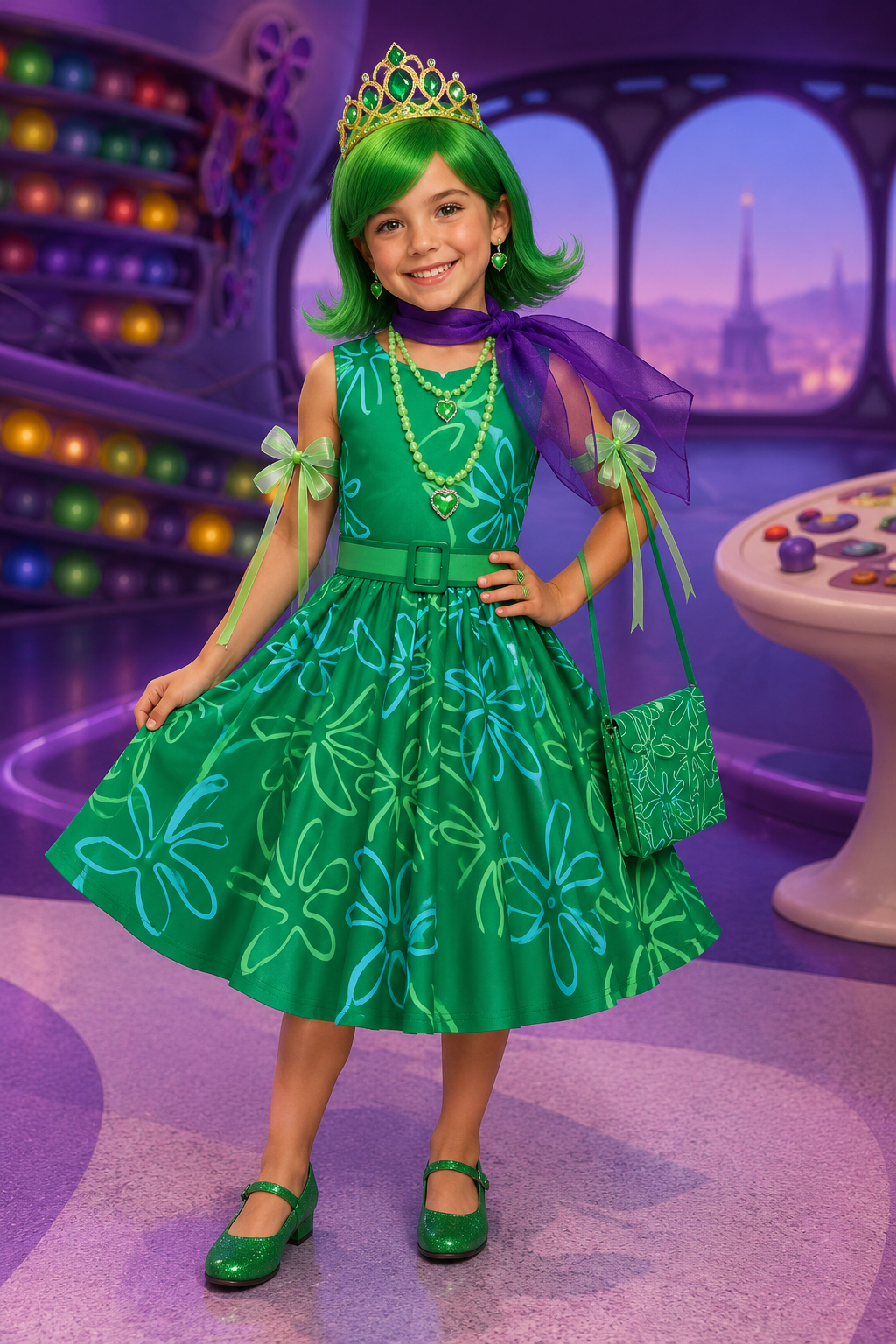 Joy & Disgust Emotion-Inspired Twirl Dress Costume Sets