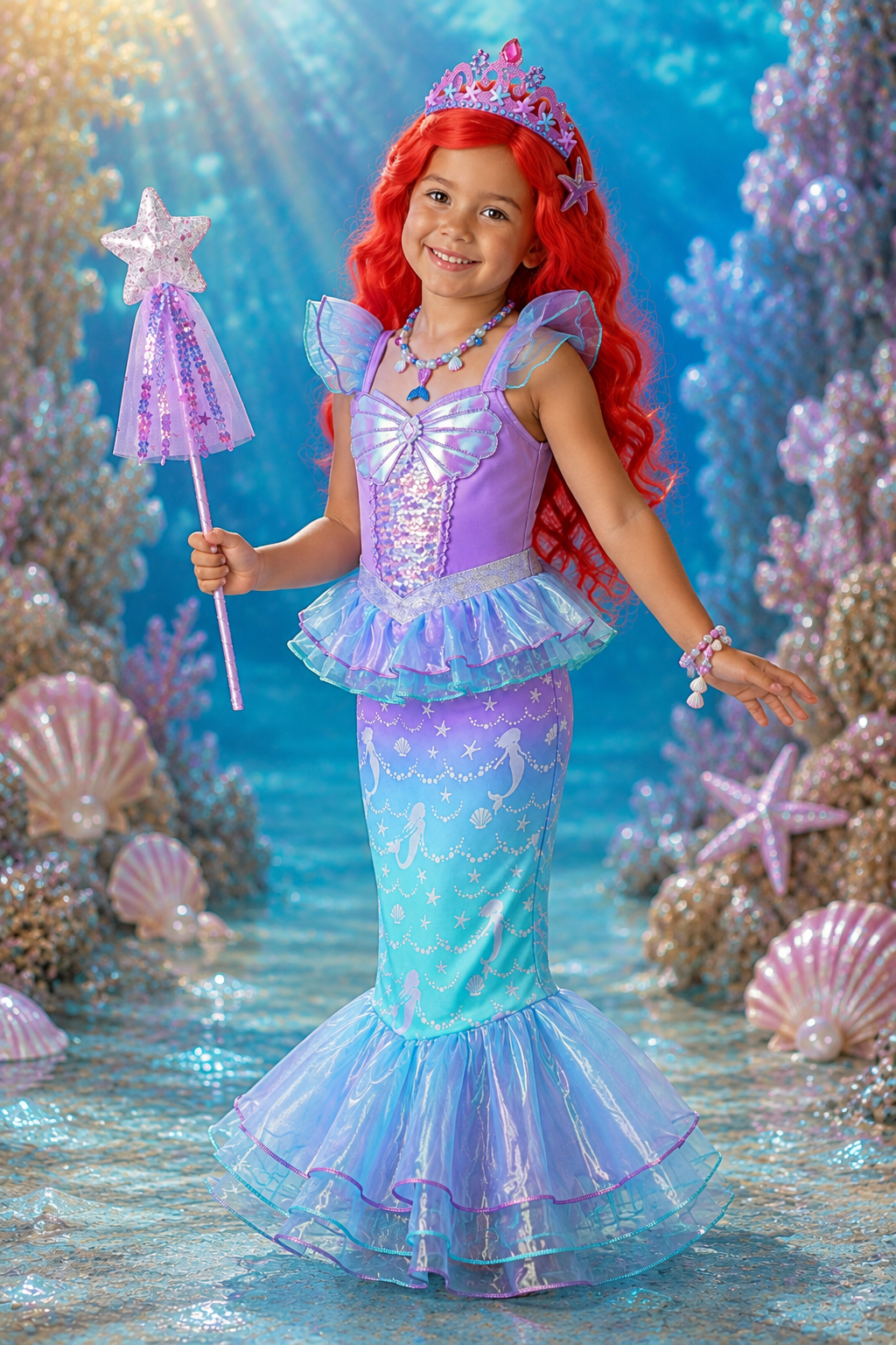 Under the Sea Princess Mermaid Dress Costume & Accessory Set