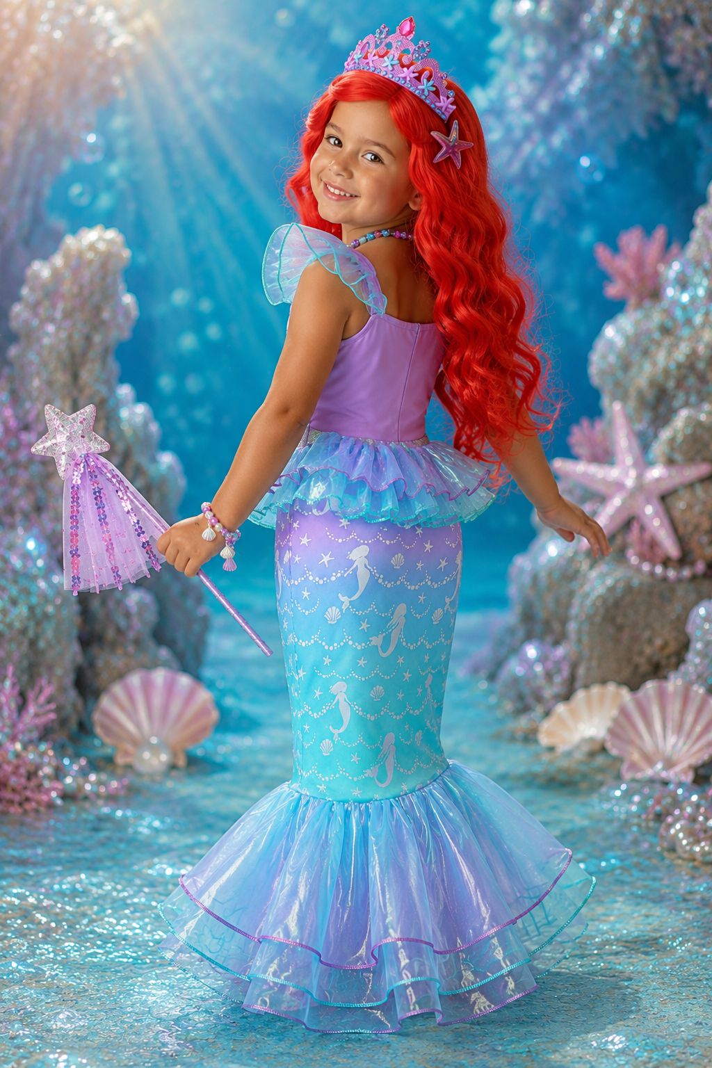 Under the Sea Princess Mermaid Dress Costume & Accessory Set