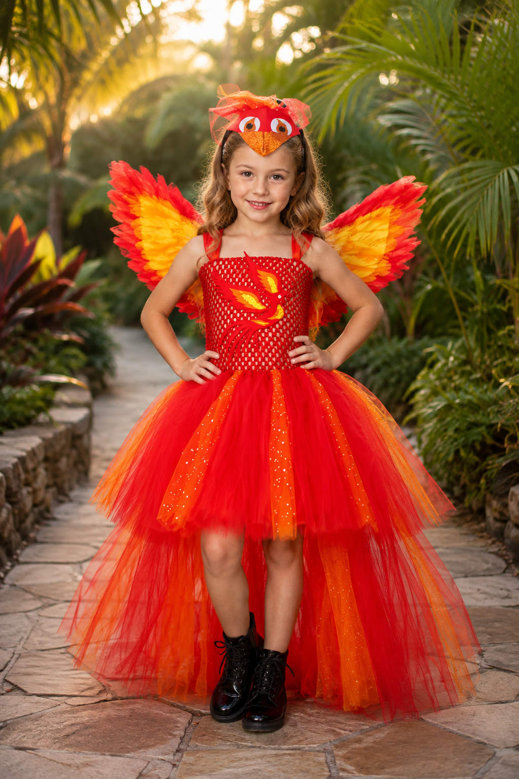 Fire Phoenix Rising Tutu Dress & Wings Costume Set