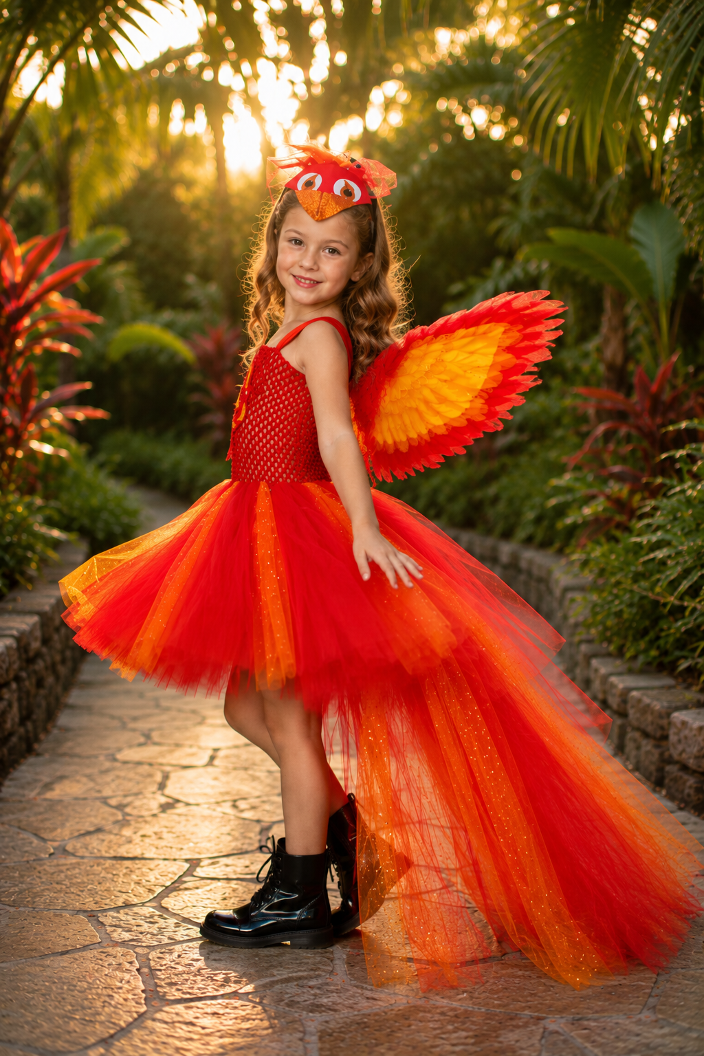 Fire Phoenix Rising Tutu Dress & Wings Costume Set