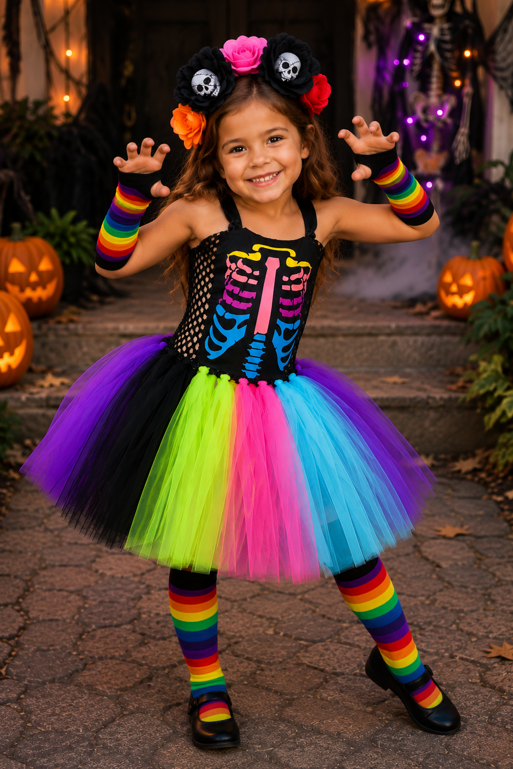 Rainbow Bones Skeleton Tutu Dress & Costume Set