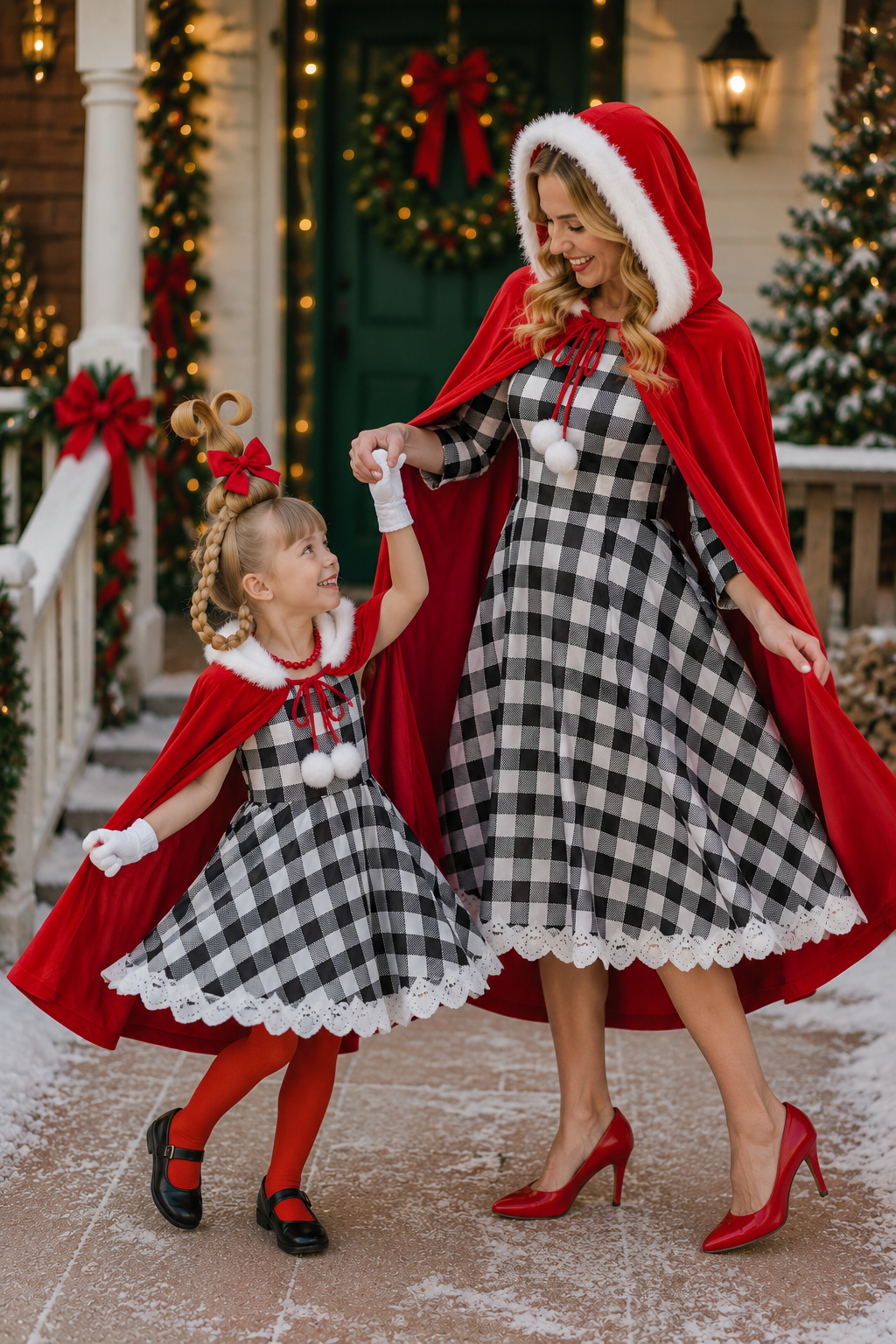 Cindy Lou’s Christmas Cheer Mommy & Me Dress, Cape & Accessory Set