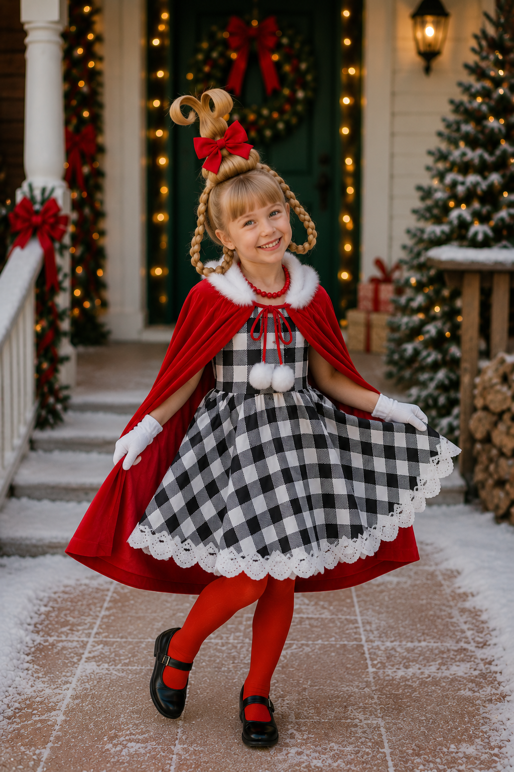 Cindy Lou’s Christmas Cheer Mommy & Me Dress, Cape & Accessory Set