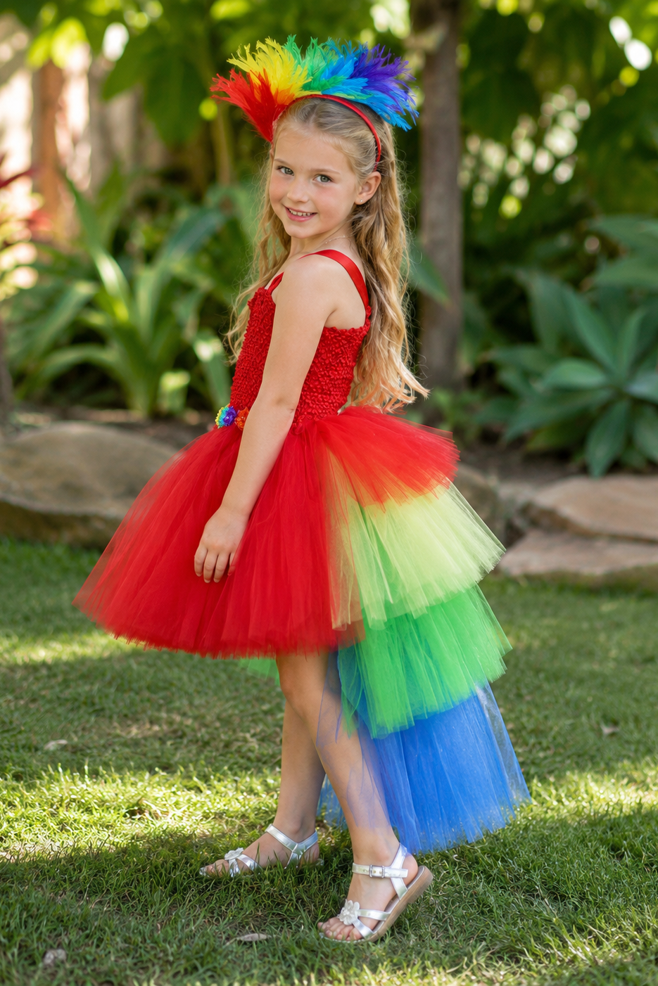 Tropical Macaw Rainbow Tutu Dress & Feather Headband Set
