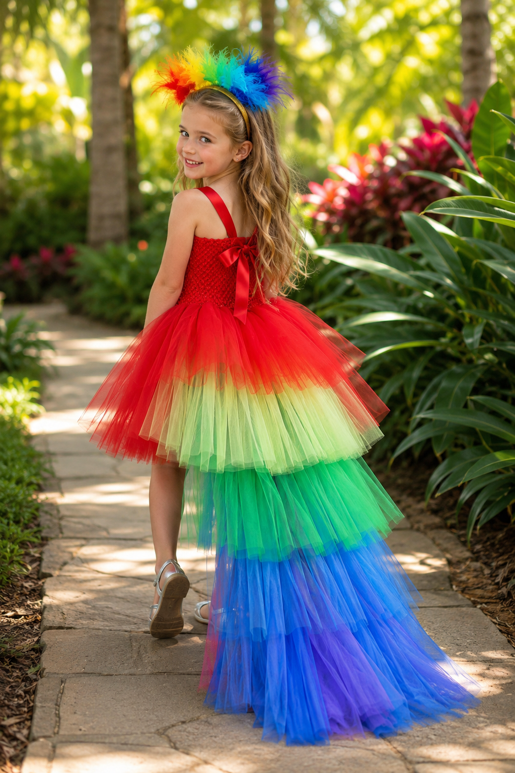 Tropical Macaw Rainbow Tutu Dress & Feather Headband Set