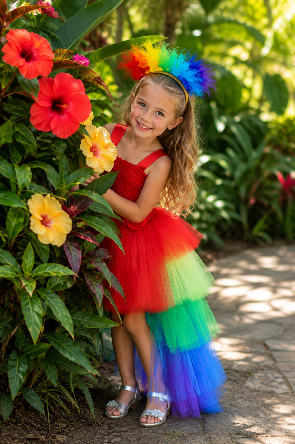 Tropical Macaw Rainbow Tutu Dress & Feather Headband Set