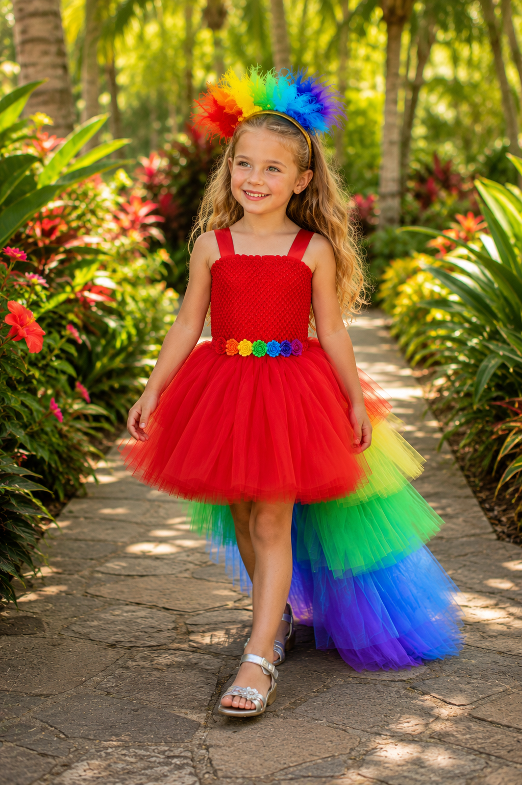 Tropical Macaw Rainbow Tutu Dress & Feather Headband Set
