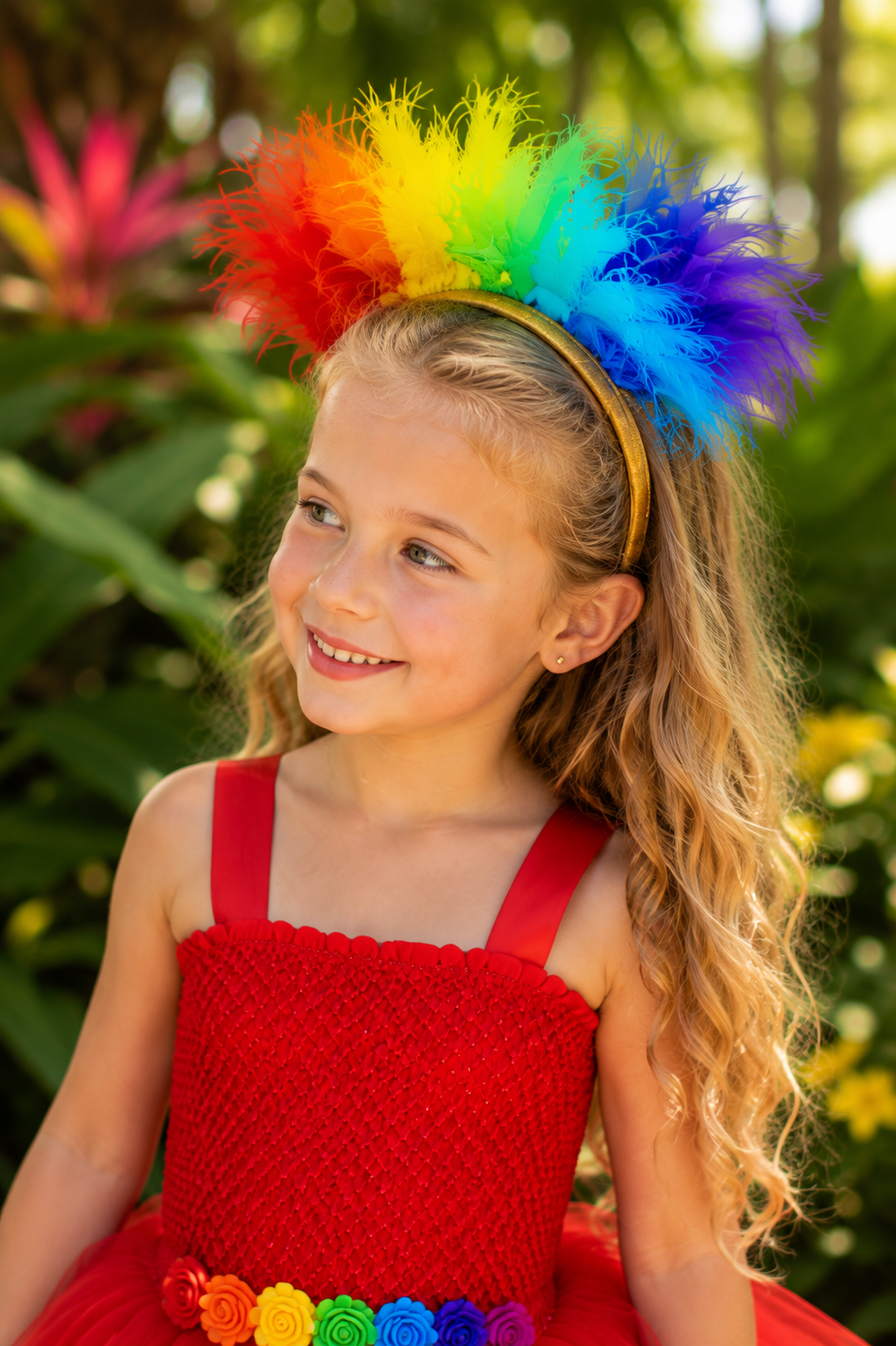 Tropical Macaw Rainbow Tutu Dress & Feather Headband Set