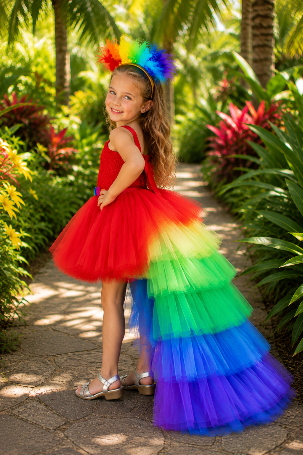 Tropical Macaw Rainbow Tutu Dress & Feather Headband Set