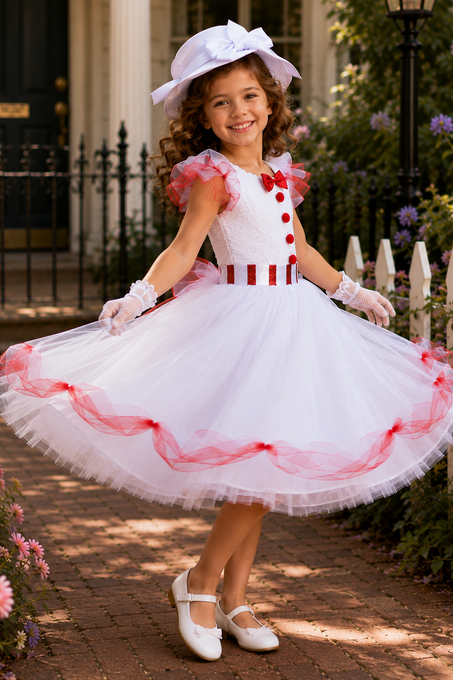 Jolly Holiday Mary Poppins Tutu Dress Set – Dress, Hat & Lace Gloves
