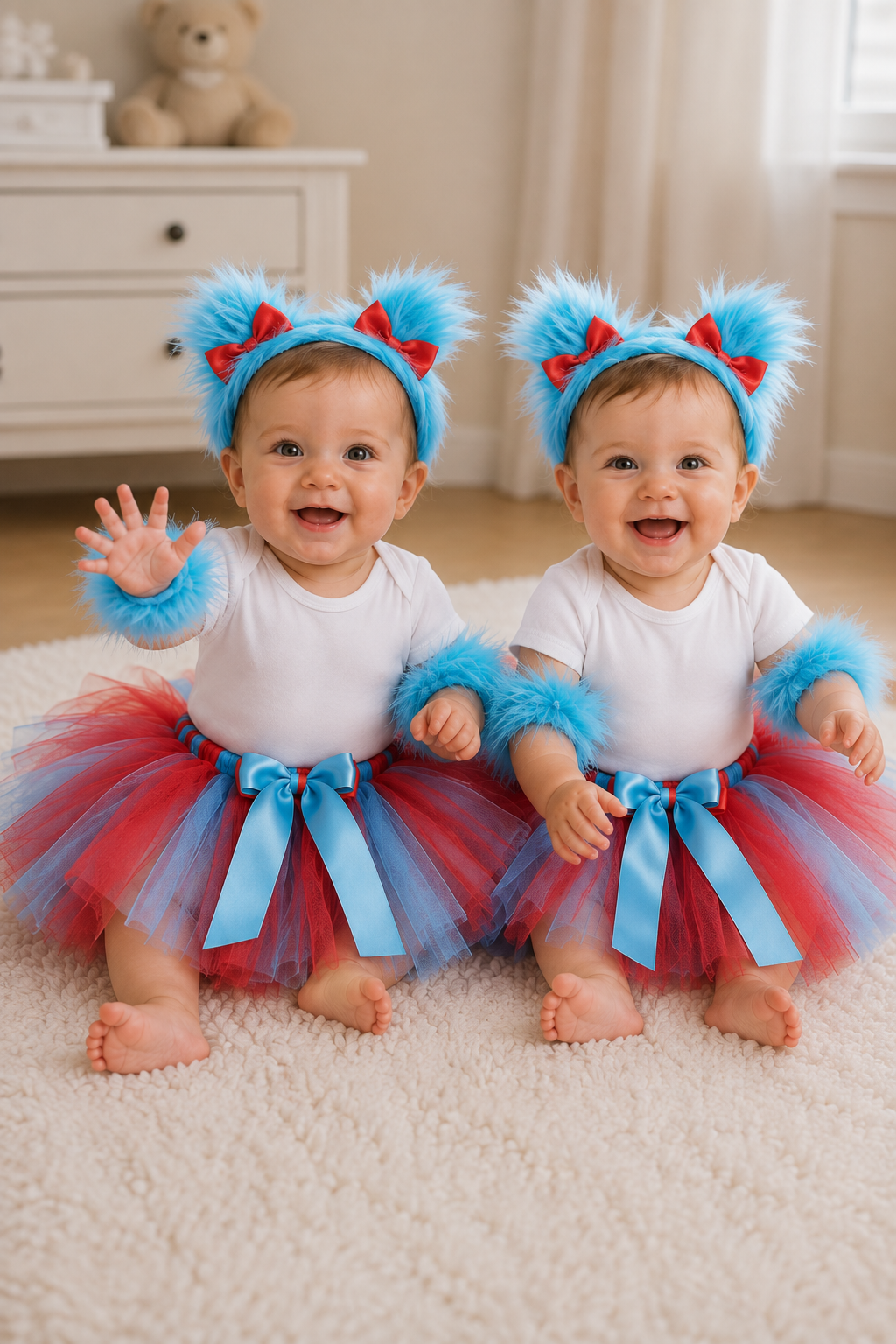 Thing 1 & Thing 2 Mischief Tutu Costume Set with Furry Headband & Wrist Cuffs