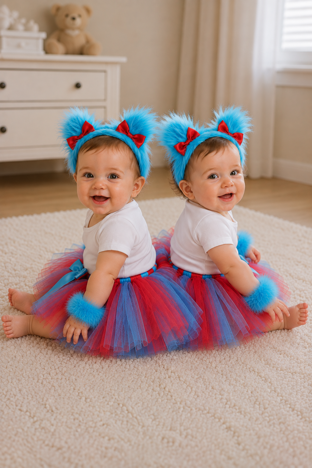 Thing 1 & Thing 2 Mischief Tutu Costume Set with Furry Headband & Wrist Cuffs