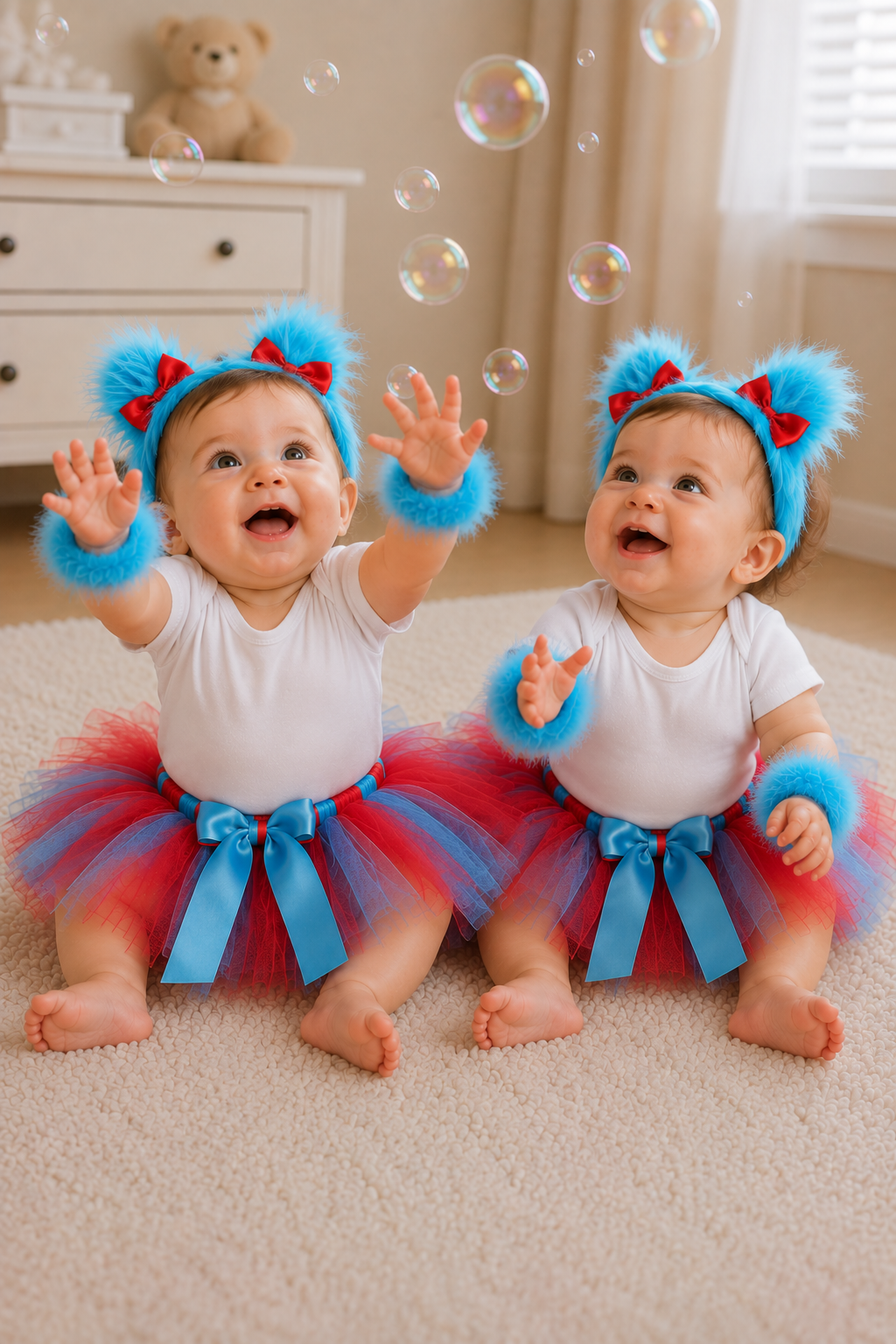 Thing 1 & Thing 2 Mischief Tutu Costume Set with Furry Headband & Wrist Cuffs