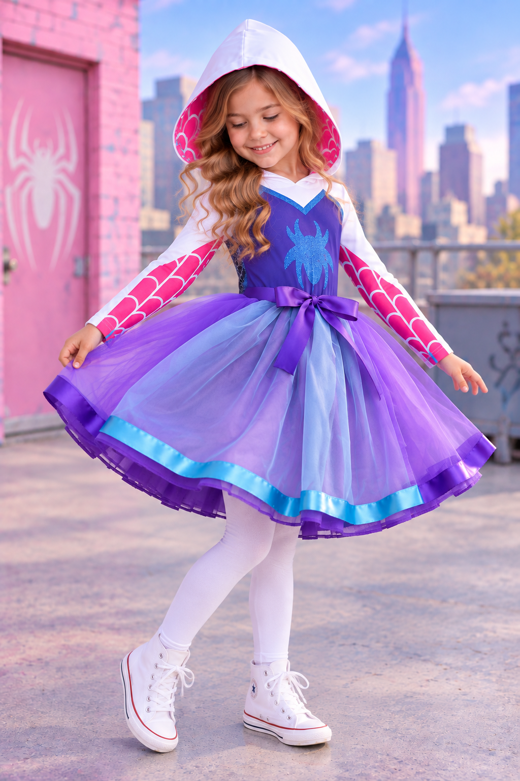 Ghost Spider Web-Slinger Girls Hooded Tutu Dress Costume