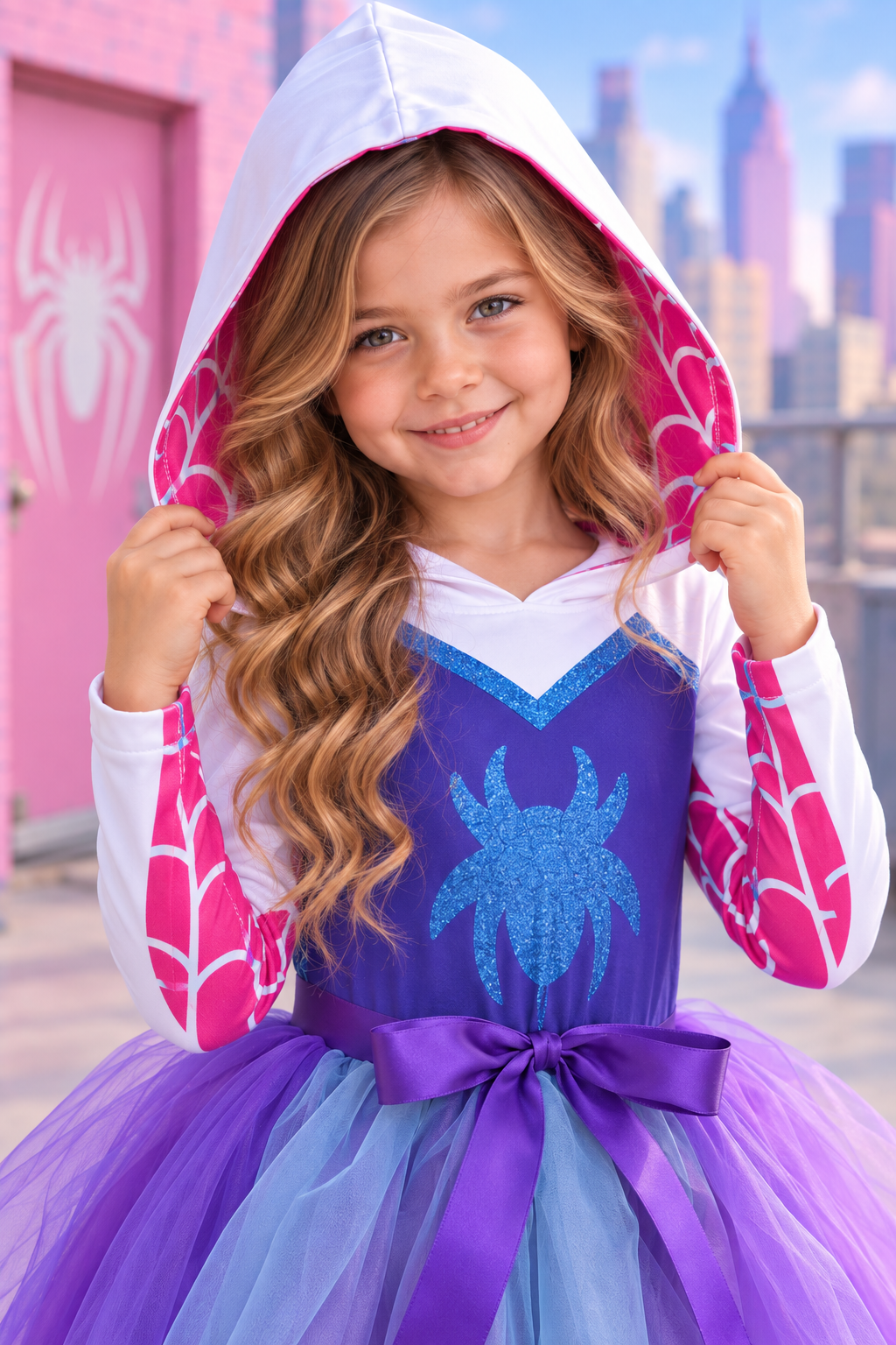 Ghost Spider Web-Slinger Girls Hooded Tutu Dress Costume