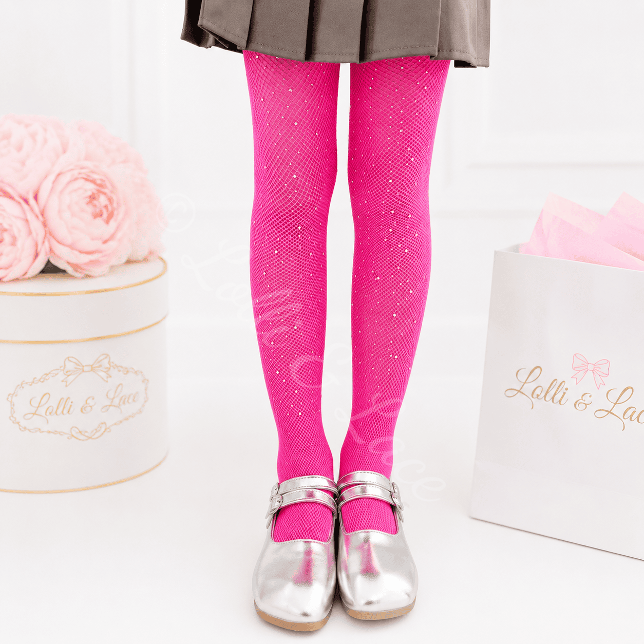 Hot pink sparkle rhinestone tights for girls with soft stretchy fabric, perfect for princess dresses, Halloween costumes, dance recitals, and dress-up.