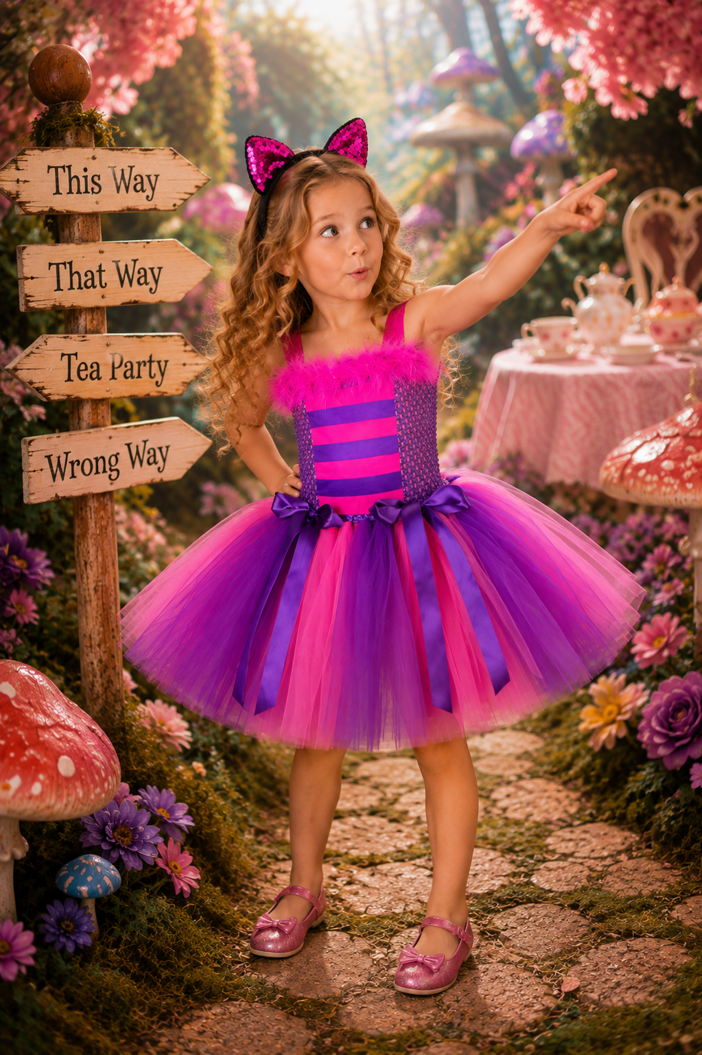 Cheshire's Wonderland Whimsy Tutu Dress & Accessory Set