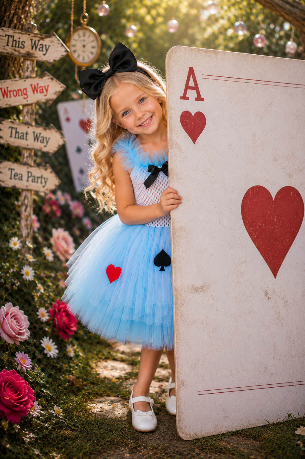Alice's Wonderland Tea Party Tutu Dress & Bow Headband Set