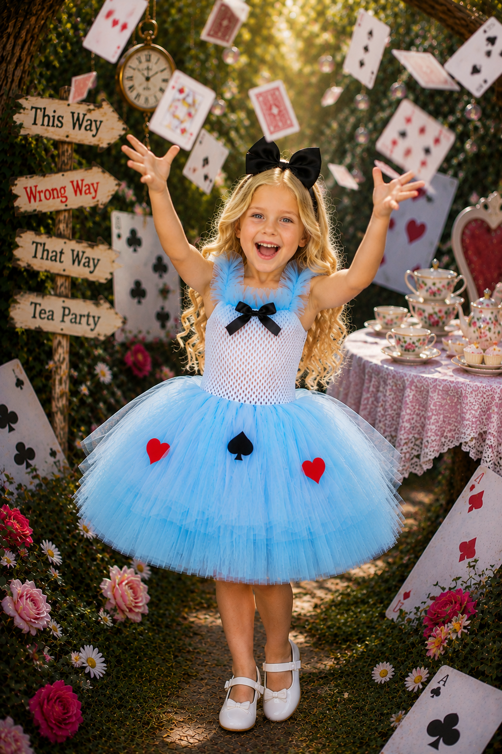 Alice's Wonderland Tea Party Tutu Dress & Bow Headband Set