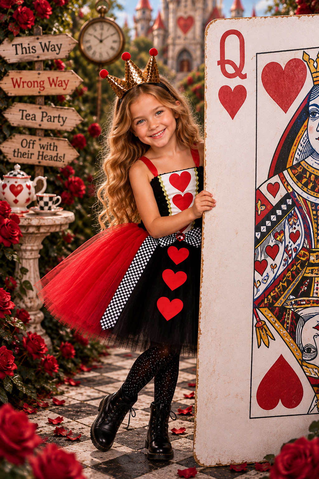 Queen of Hearts Royal Tutu Dress, Crown Headband & Heart Wand Set