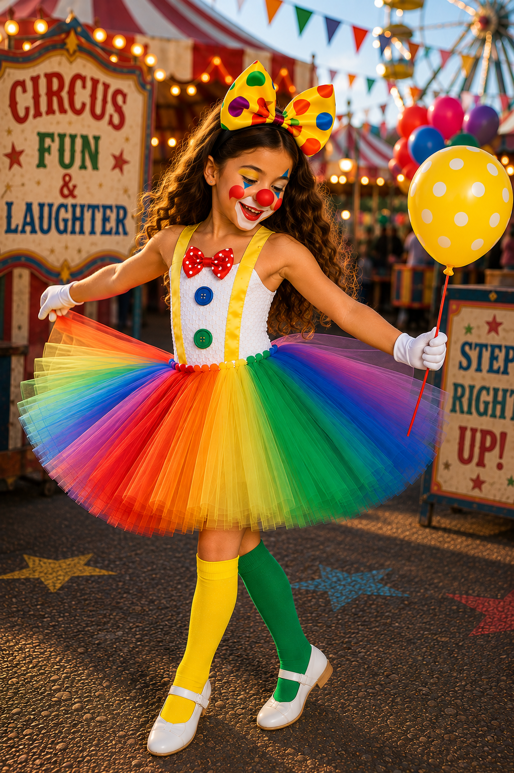Giggles & Rainbows Clown Princess Tutu Dress & Accessory Set