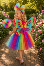 Rainbow Wishes Fairy Princess Tutu Dress, Wings & Wand Costume Set