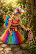 Rainbow Wishes Fairy Princess Tutu Dress, Wings & Wand Costume Set