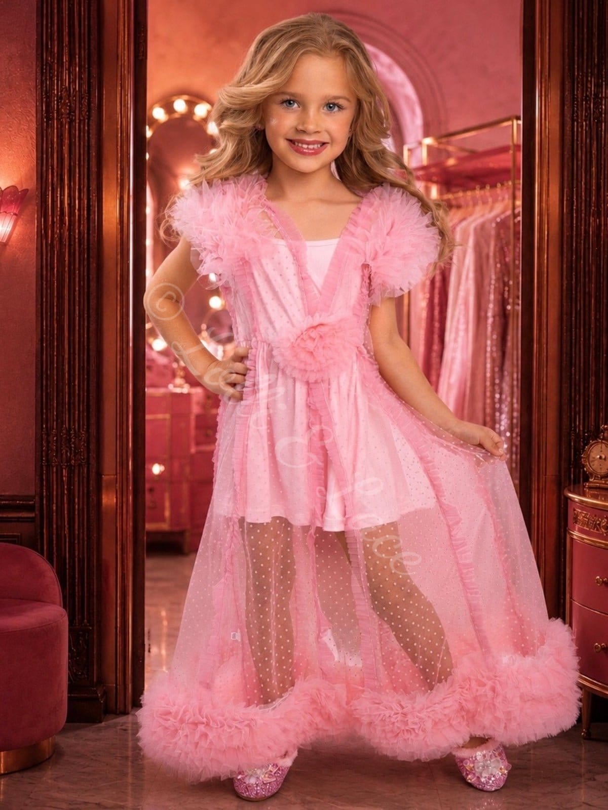 Glinda Inspired Pink Princess Costume for Girls – Magical Bubble Dress 2-Piece Set