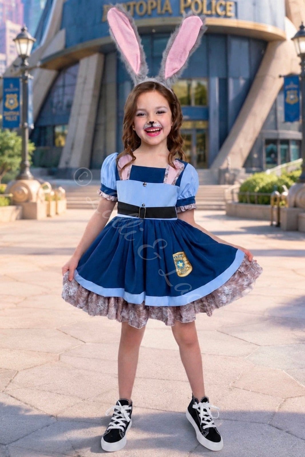 Judy Hopps Inspired Police Dress Costume Set for Girls – Bunny Ears, Carrot & Socks