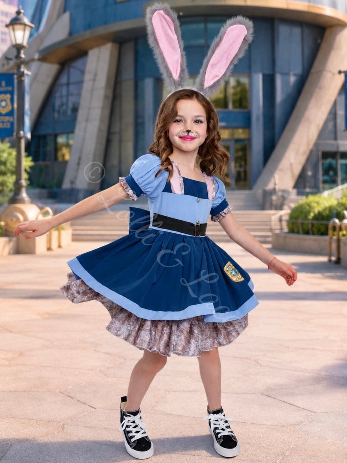 Judy Hopps Inspired Police Dress Costume Set for Girls – Bunny Ears, Carrot & Socks