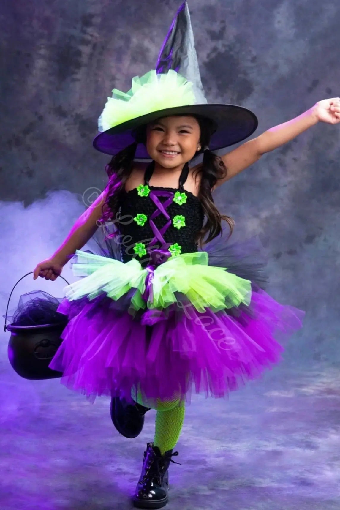 Midnight Magic Witch Tutu Dress, Hat & Broom Costume Set Lolli & Lace
